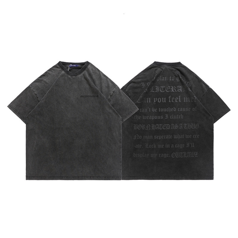 LawFoo Original Summer New Men's Fashion Brand Washed Gothic Letter Foam Print Short Sleeve T-Shirt for Men
