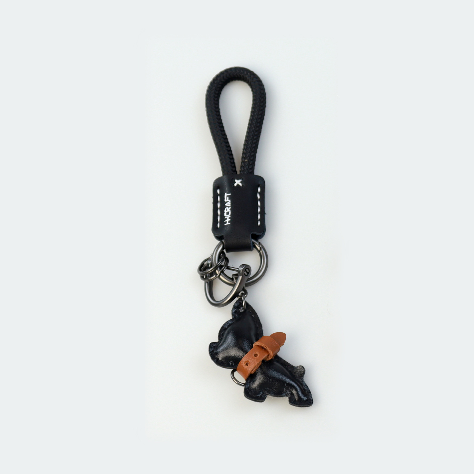 Handmade high-quality leather car keychain with cute French Bulldog pendant, creative gift for couples, high-end bag accessory
