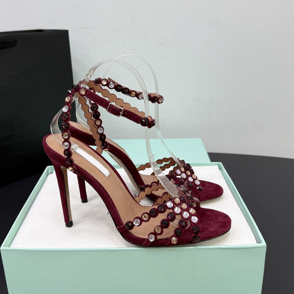 Top Quality Crystal-embellished Stiletto Heels Sandals Slingbacks shoes Heel shoe for women's Luxury Designers Party Evening shoes 35-43 Bring box