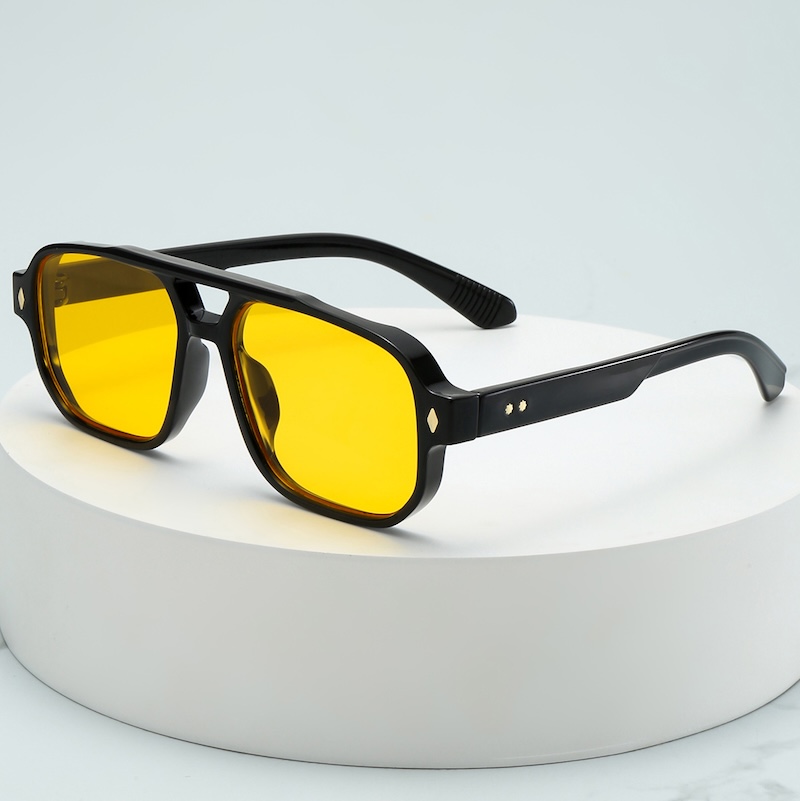 Vintage Pilot Sunglasses Women Men Modern Thick Frame Yellow Blue Lens Sun Glasses Summer Beach Party Travel Y2K Steampunk Futuristics UV Protection C