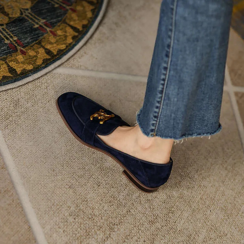designer casual shoes Khaki French Retro British Style Small Flat Loafers Single Spring and Spring Soft Leather Women's Shoes
