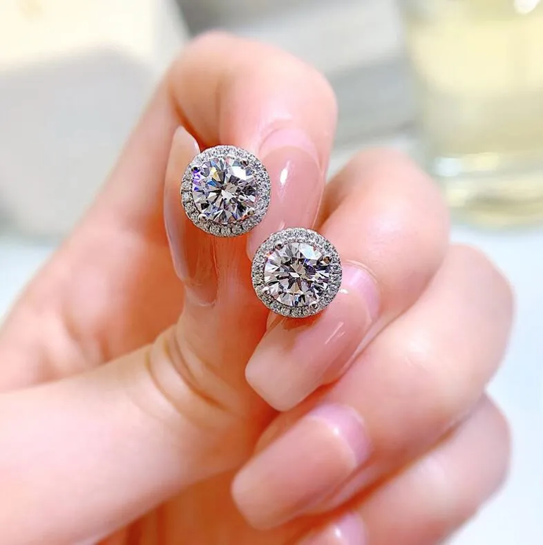 Fashion Minimalist Moissanite Stud Earrings Round Cut Gemstone High Quality Eternal Classic Round Earring Gifts For Women Party