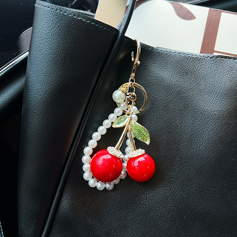 Style Pearl Jewelry Cherry Metal Keychain Car Bag Pendant Women's Bag Keychain Exquisite