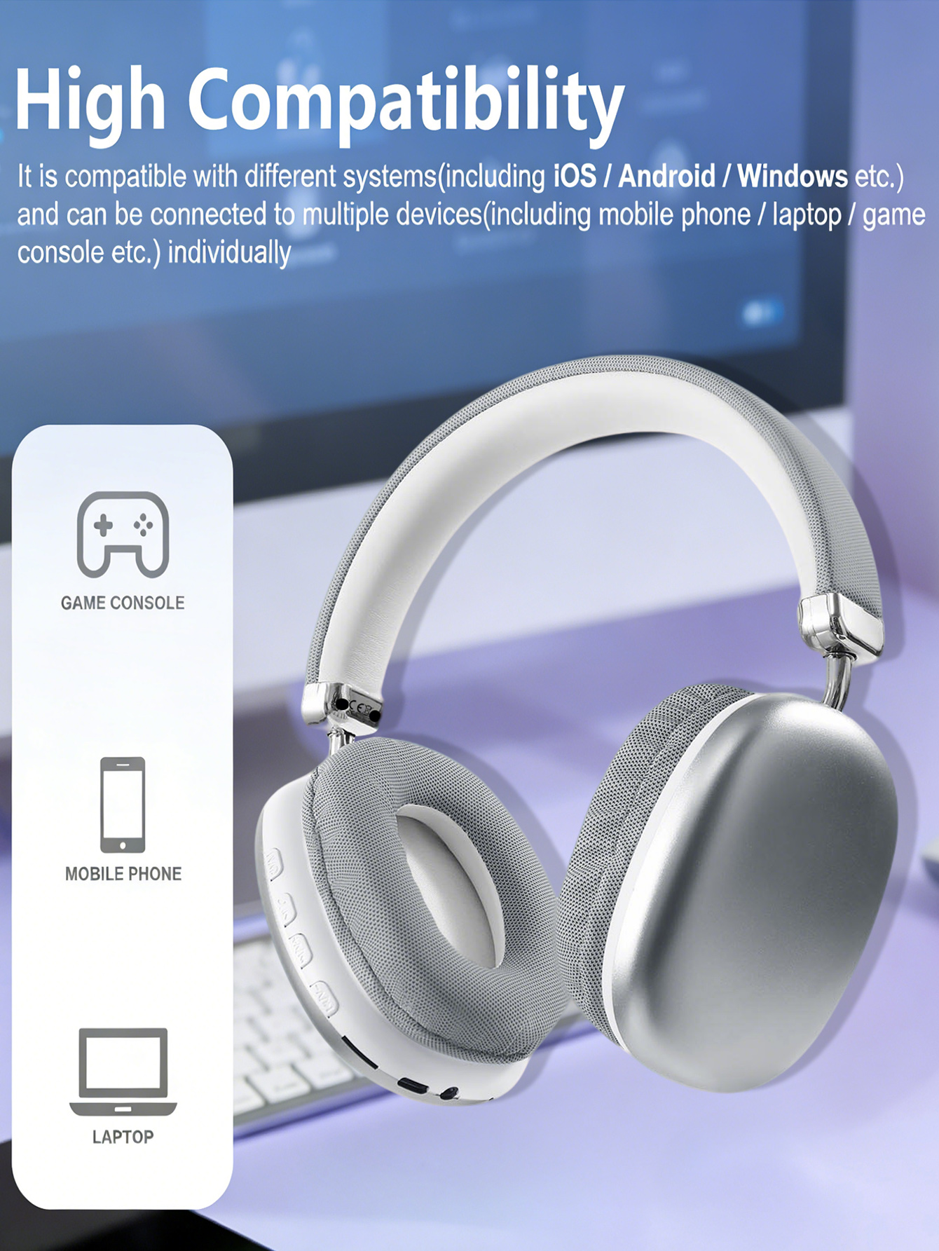 Wireless Over-Ear Bluetooth Headphones,8H Playtime,BT5.3,Hi-Fi Deep Bass, Foldable Comfortable Headset with Mic ,Perfect Gift For Birthday Daily Use