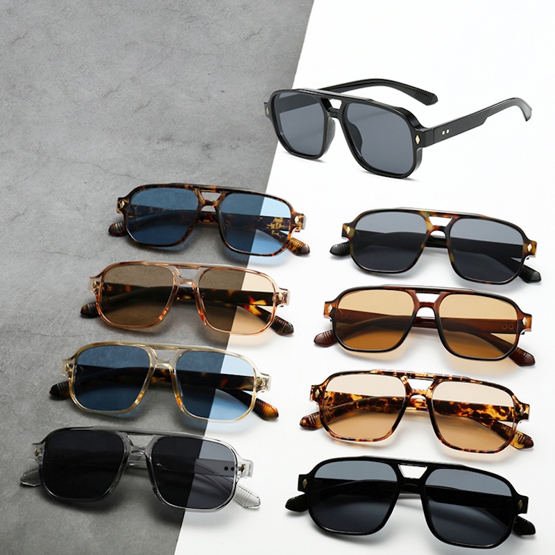 Vintage Pilot Sunglasses Women Men Modern Thick Frame Yellow Blue Lens Sun Glasses Summer Beach Party Travel Y2K Steampunk Futuristics UV Protection C