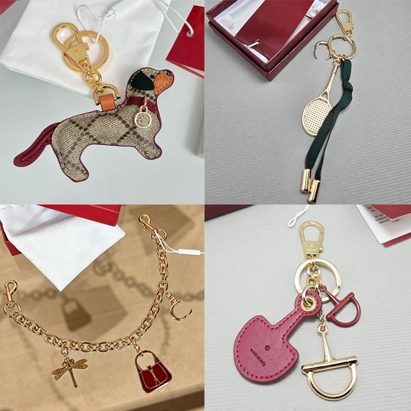 Designer Bag Charm Cute Dog Cat Dragonfly Full Letters Luxury Keychain Women Mens Key Chain Fashion Keyring Purse Charm
