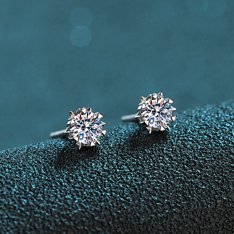 Moissanite Stud Earrings 925 Sterling Silver Snowflake Design Perfect Cut Hypoallergenic Unisex