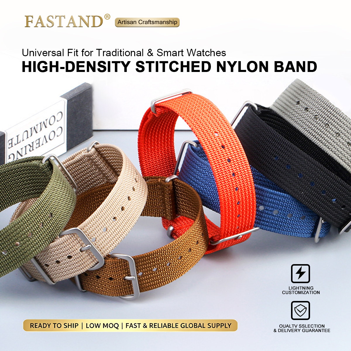 Universal Single Pass Nylon Watch Strap 18mm 20mm 22mm,304L Stainless Steel Buckle High-Density Stitched Edge NATO Band Wholesale