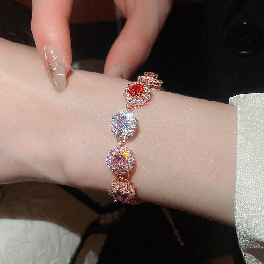 Fashion High-End Design Full Diamond Colorful Rhinestone Bracelet 2026 New Trend Korean Internet Celebrity Elegant Women's Jewelry - view 5