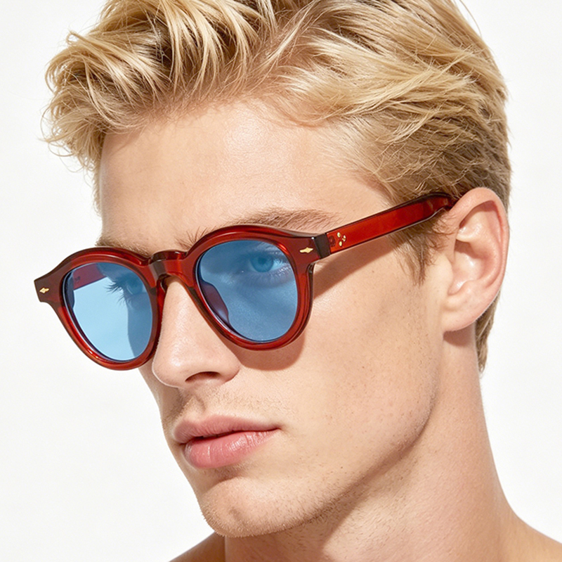 Small Round Sunglasses Women Retro Clear Ocean Lens Shades UV400 Men Rivets Punk Sun Glasses Thick Steampunk Beach Travel Shades Oval UV400 CB Fashion