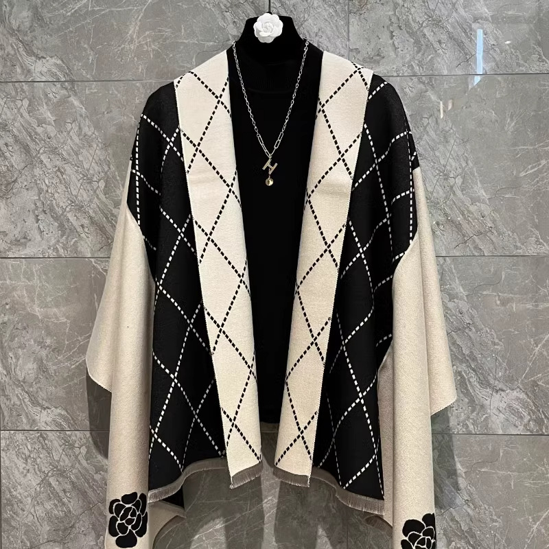 Designer Scarf - Luxurious Women's Wrap - Exquisite Rose Pattern Scarf - Black and White Color Scheme - Women's Neck Warming Accessory