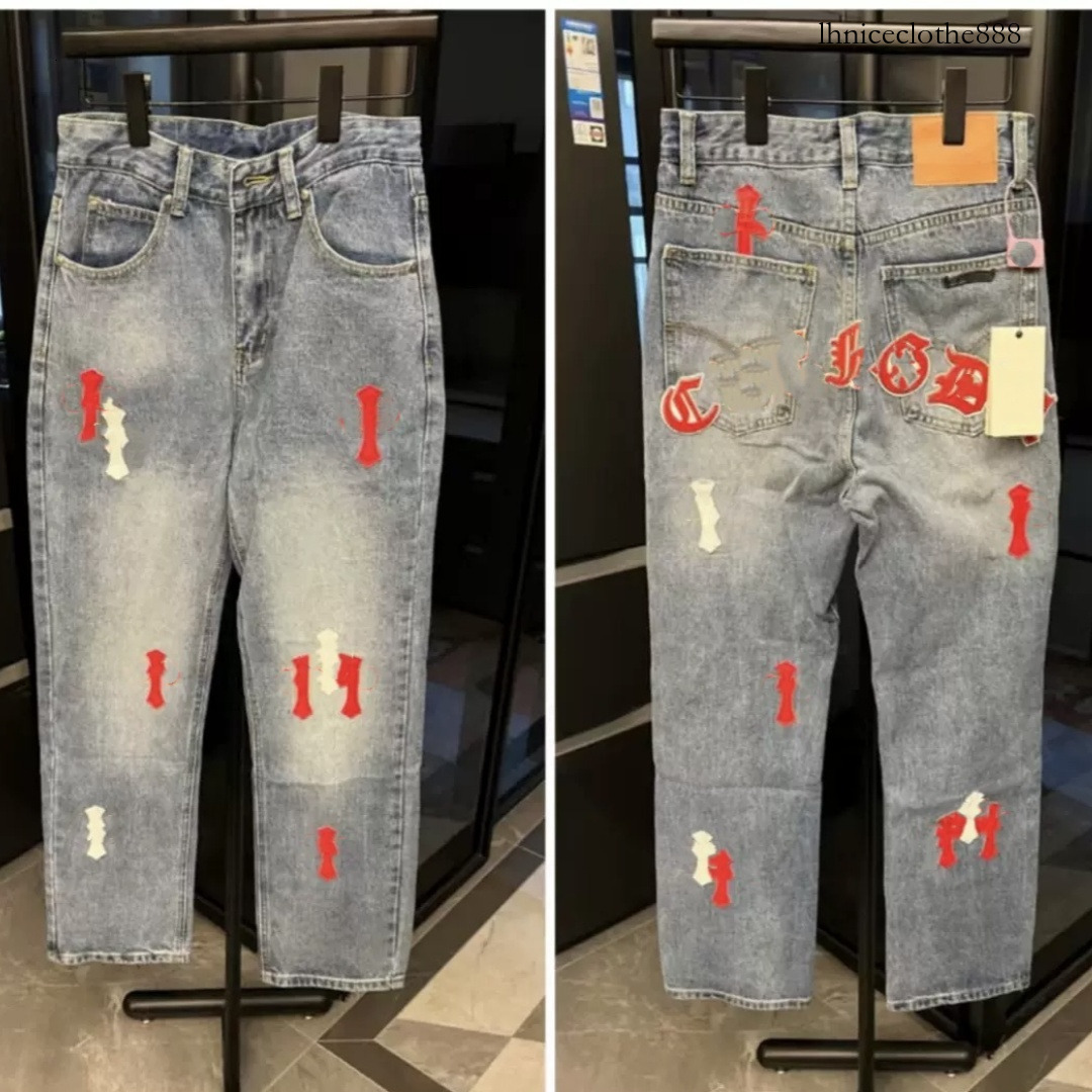 Chrome Jeans Designer Jeans For Mens Baggy Jeanss Men Jeans Jean Hip Hop High Street Motorcycle Cross Straight Loose Zipper Fly Outdoor Y2K Fashion