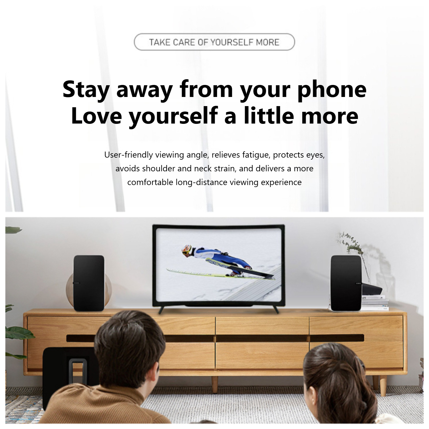Curved Screen Magnifier for Smartphone, 3D HD Movie Projector with Anti-Blue Light Eye Protection, Foldable Desktop Stand for iPhone/Samsung