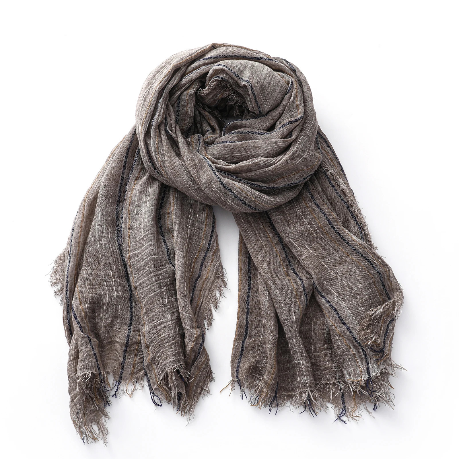 Fashion Striped Cotton Linen Scarf for Men Women Autumn Winter Long Soft Shawls and Wraps Short Tassel Bufanda Male Accessories 260423