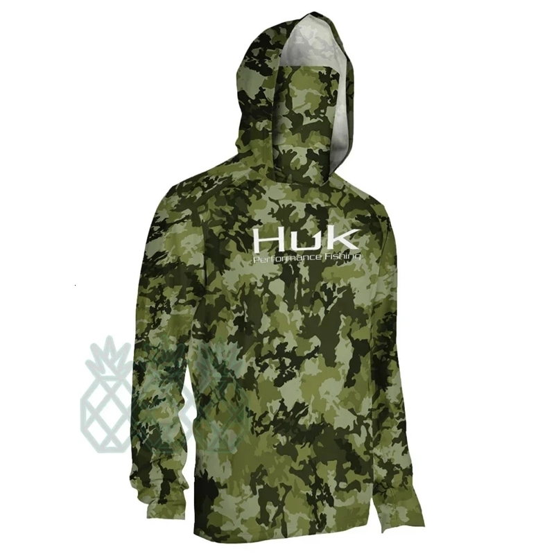 HUK Fishing Clothing Camouflage Mens Long Sleeve Mask Hooded Fishing Shirts Upf 50 Uv Protection Performance Fishing Apparel 260422