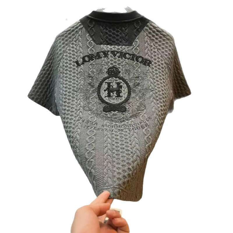 Men's Summer New Textured Knit T Shirt With Embroidery Crew Neck Short Sleeve Top Lightweight Breathable Casual Versatile Daily Wear Comfortable 
