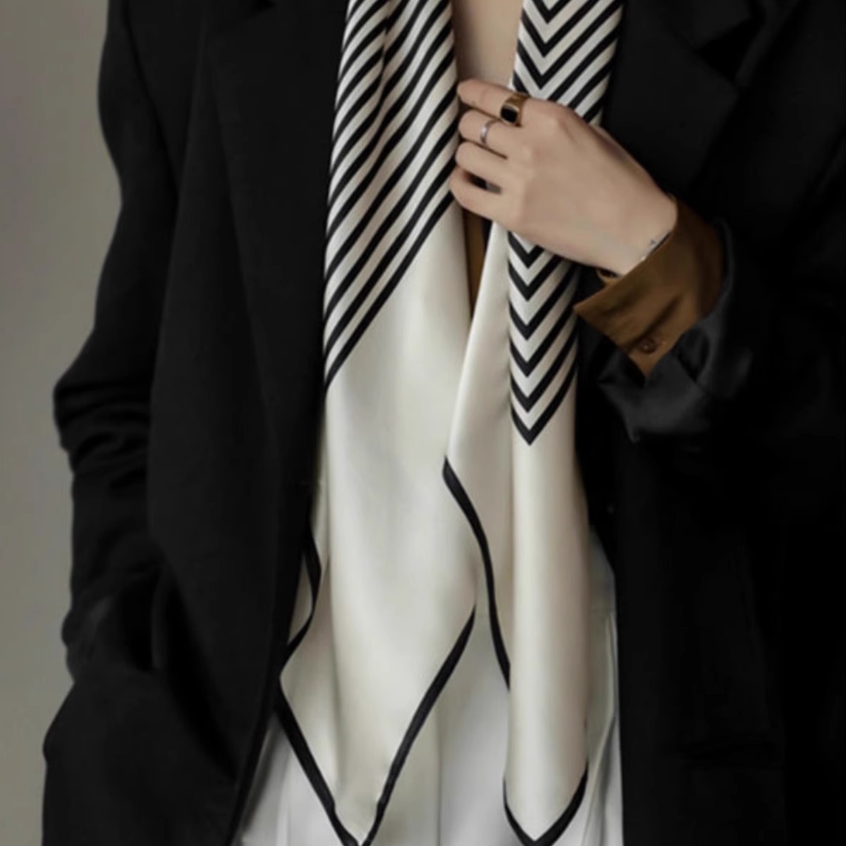 Designer Scarf - Luxurious Black And White Striped Silk Scarf - Women's Multi-functional Scarf Shawl Square Scarf Highly Decorative And Stylish A