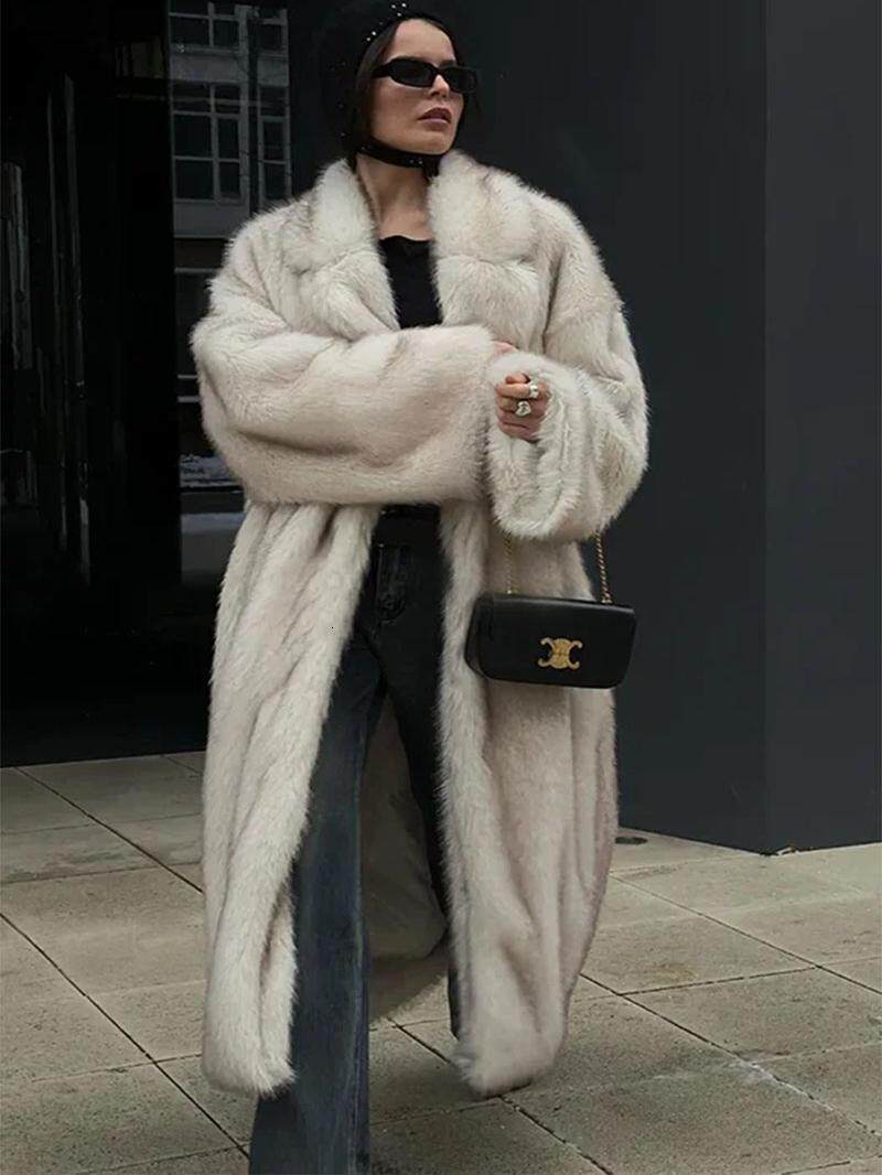 Faux Fur Coat Women 2025 Winter Warm Fluffy Jacket Long Sleeve High Street Chic Female Overcoat Fashion Gradient Outwear 250919