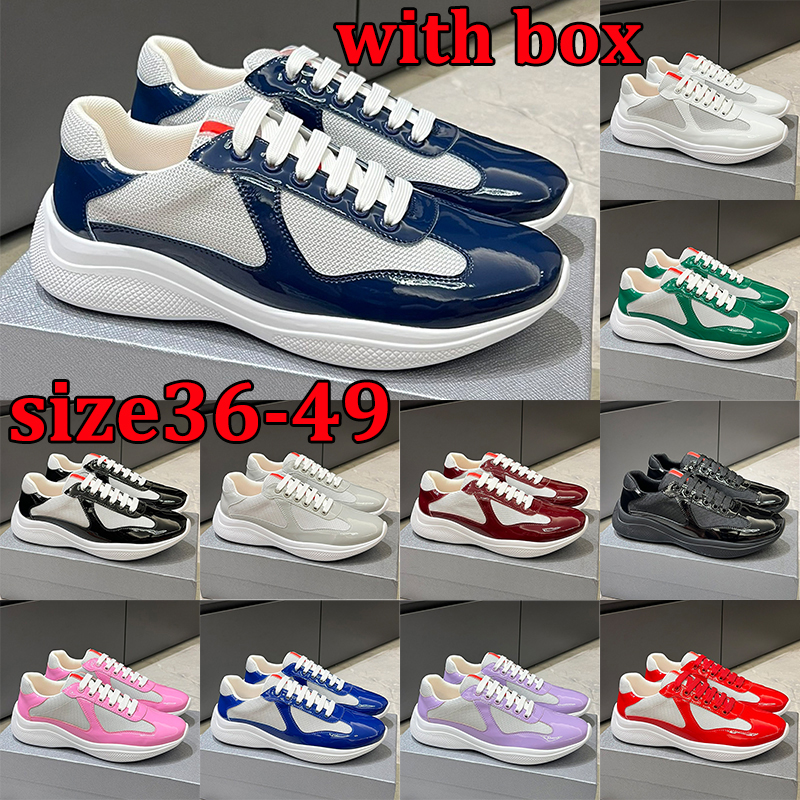 Americas cup designer shoes casual men women stylish sneakers luxury patent leather american cups outdoor trainers durable black white grey pink big size 49 with box