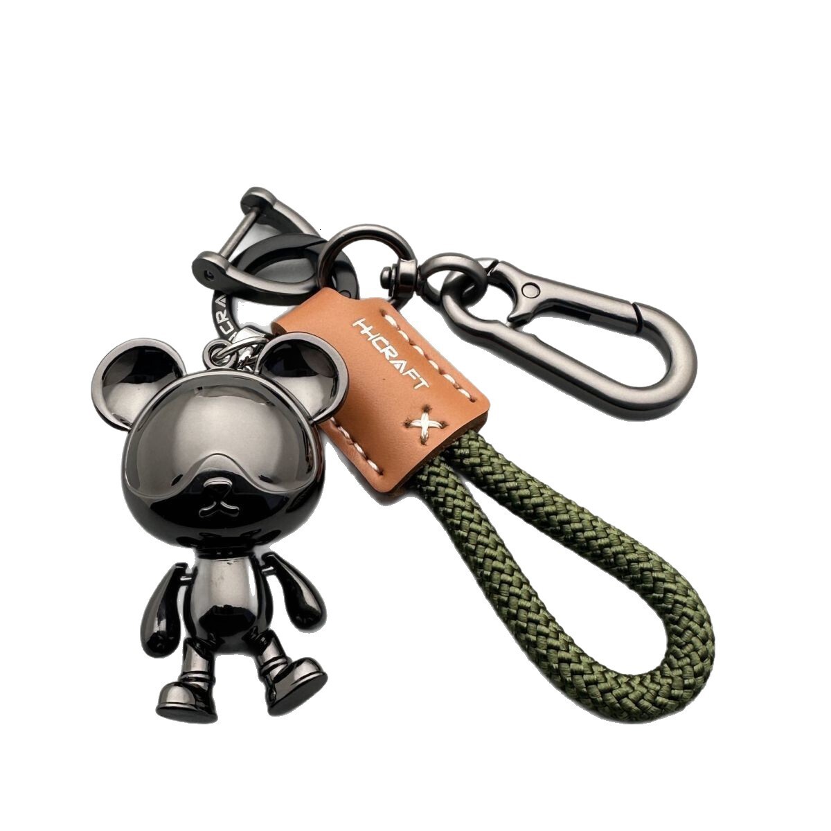 Cartoon cute bear metal keychain for men and women, car key ring pendant, leather strap, backpack decoration, trendy