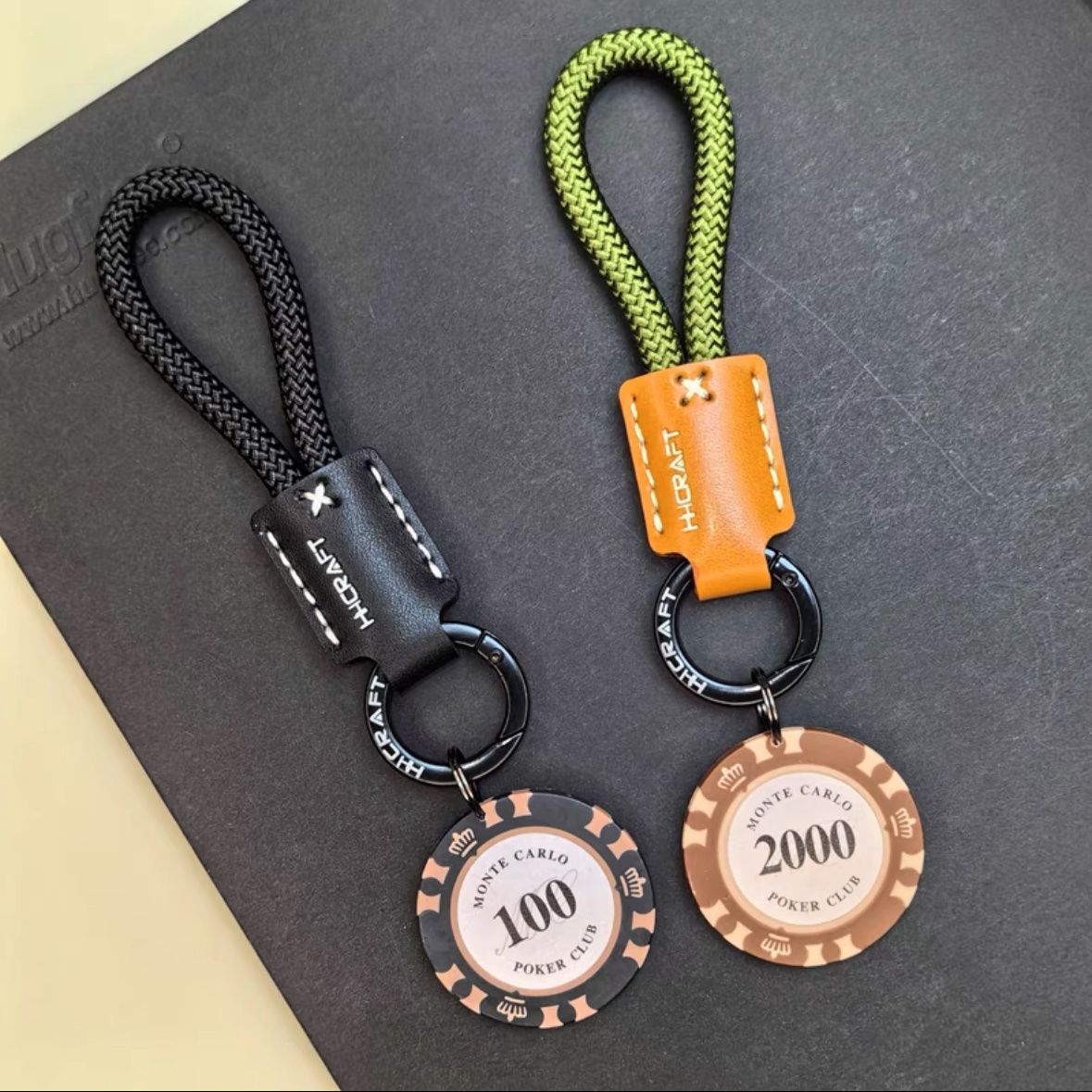 High-end Cowhide Car Keychain Good Luck Chips Get Rich Quickly Pendant Couple Personality Men and Women Bag Circle Prosperity