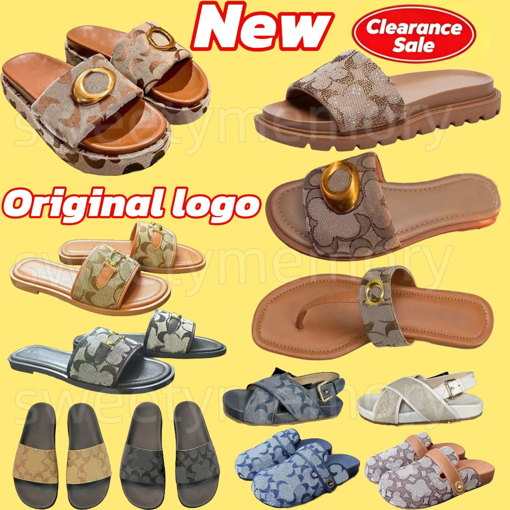 Designer 1:1 coachshoes sandals Women's Signature Jacquard Flip Flops Platform Slides Metal Buckle Summer Beach Slippers size 36-42