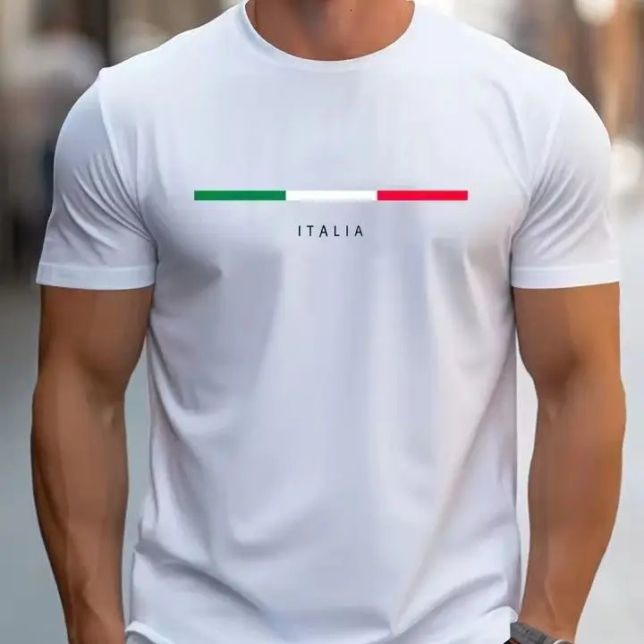 2026 Mens Summer Fashion Casual Loose Largesized Italian Patterned Printed Sports Roundneck Shortsleeved Tshirt Top 260421