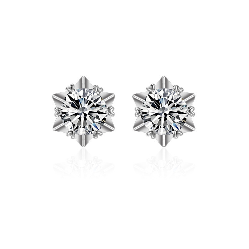 Moissanite Stud Earrings 925 Sterling Silver Snowflake Design Perfect Cut Hypoallergenic Unisex