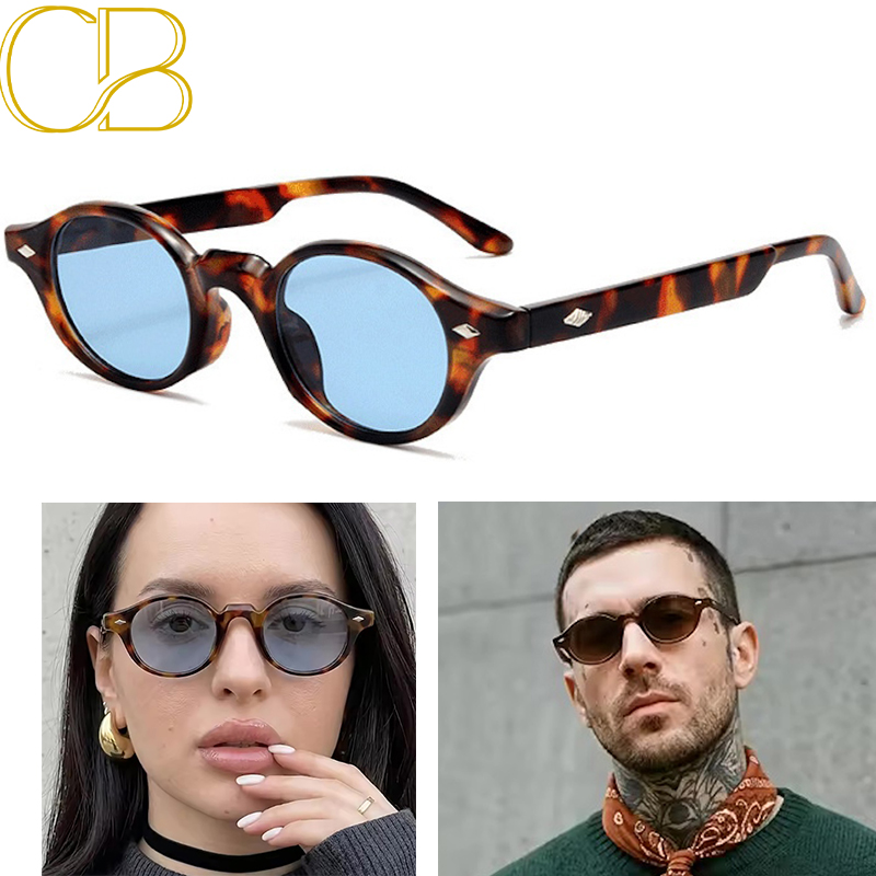 Retro Small Oval Sunglasses Women Brand Design Rivet Blue Tortoise Shell Sun Glasses Outdoor Men Shades UV Protection Y2K Travel Beach Korean CB Fashi