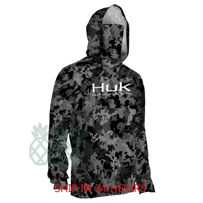 HUK Fishing Clothing Camouflage Mens Long Sleeve Mask Hooded Fishing Shirts Upf 50 Uv Protection Performance Fishing Apparel 260422