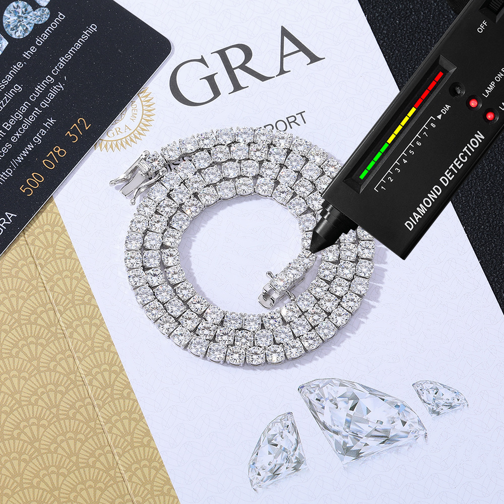 925 Silver Tennis Chain Moissanite Necklace 2mm 3mm 4mm 5mm Round Colorless Mossinate Diamond Casting