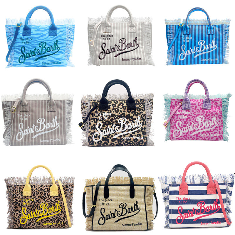 Fashionable Embroidered Letter Tassel Canvas Handbag Summer Beach Womens Bag Large Capacity Commuting Handbag Shopping Bag 240907