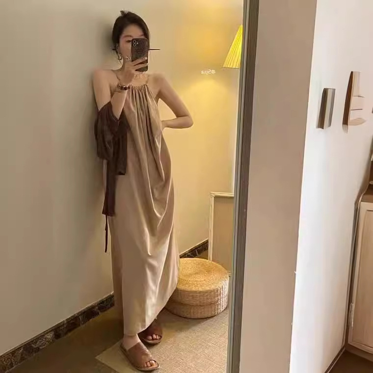 VIP coffee break French sleeveless suspender dress children's summer waist artistic temperament super fairy long dress to ankle women's clothing