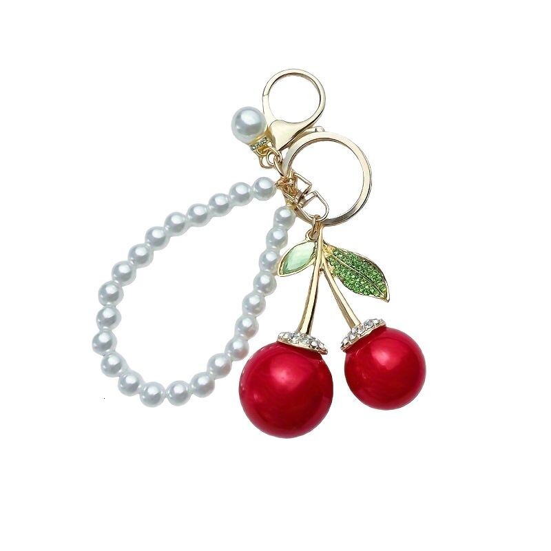 Style Pearl Jewelry Cherry Metal Keychain Car Bag Pendant Women's Bag Keychain Exquisite