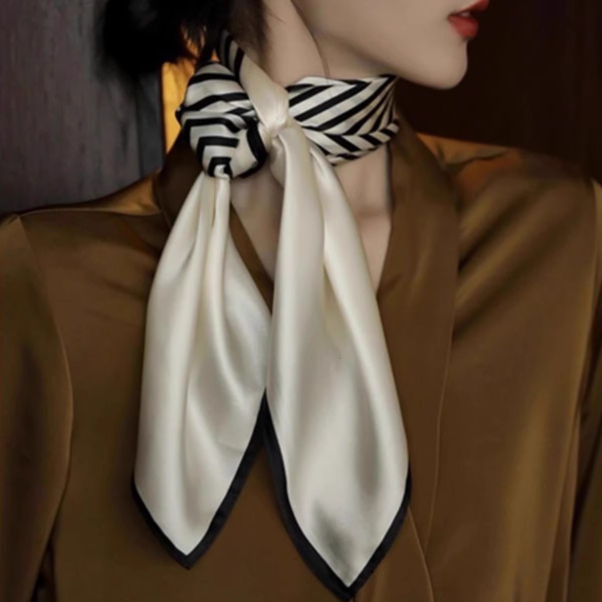 Designer Scarf - Luxurious Black And White Striped Silk Scarf - Women's Multi-functional Scarf Shawl Square Scarf Highly Decorative And Stylish A