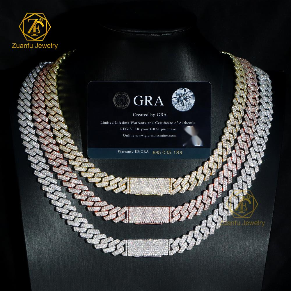 Hip Hop Cuban Chain Necklace Real Pure 925 Silver 8mm 10mm 12mm Moissanite Diamond Cuban Link Chain