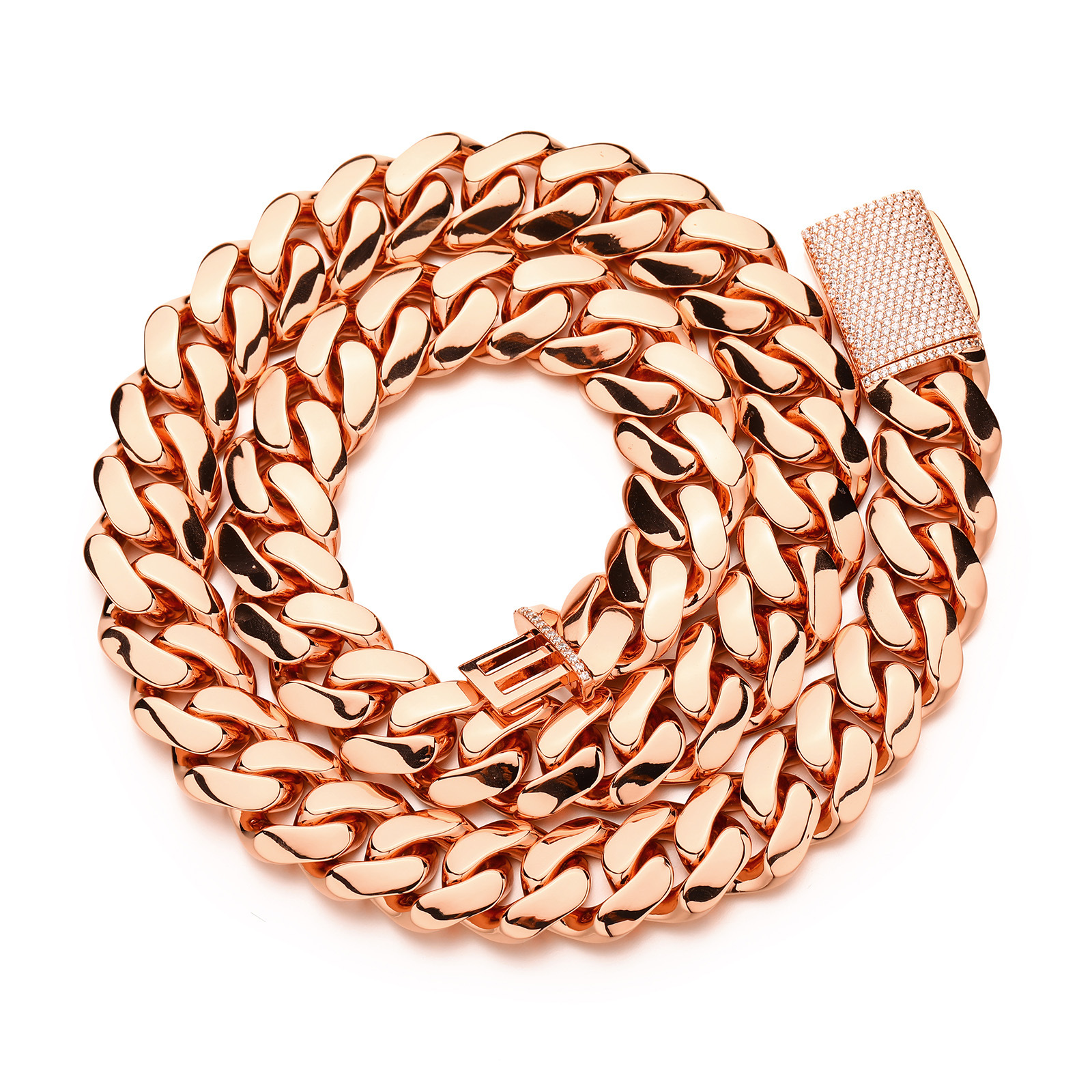 10-25mm Hip Hop Shiny Miami Cuban Chain Necklace Bracelet 14K Gold Plated Jewelry Rose Gold Color