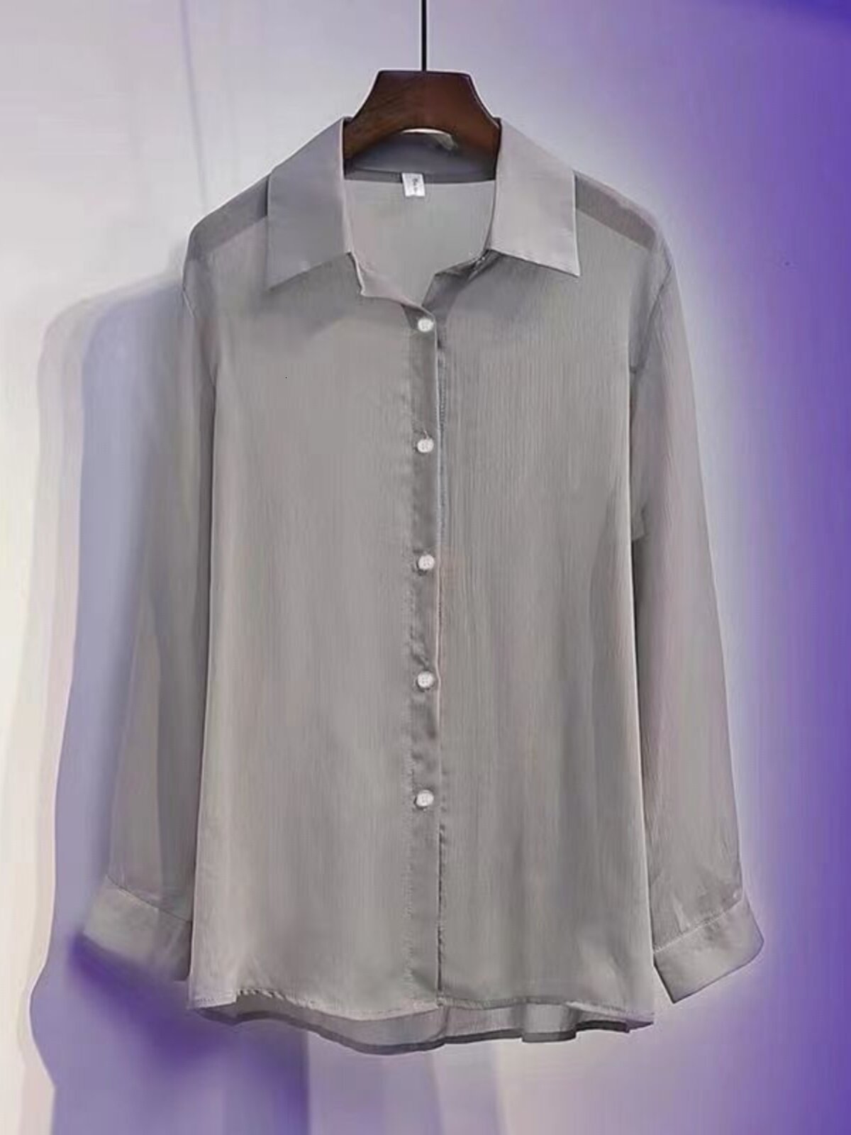 Mens Shirt Solid Color Transparent Lapel Long Sleeve Casual Men Clothing Streetwear Fashion Leisure Male Shirts S-5XL 250113