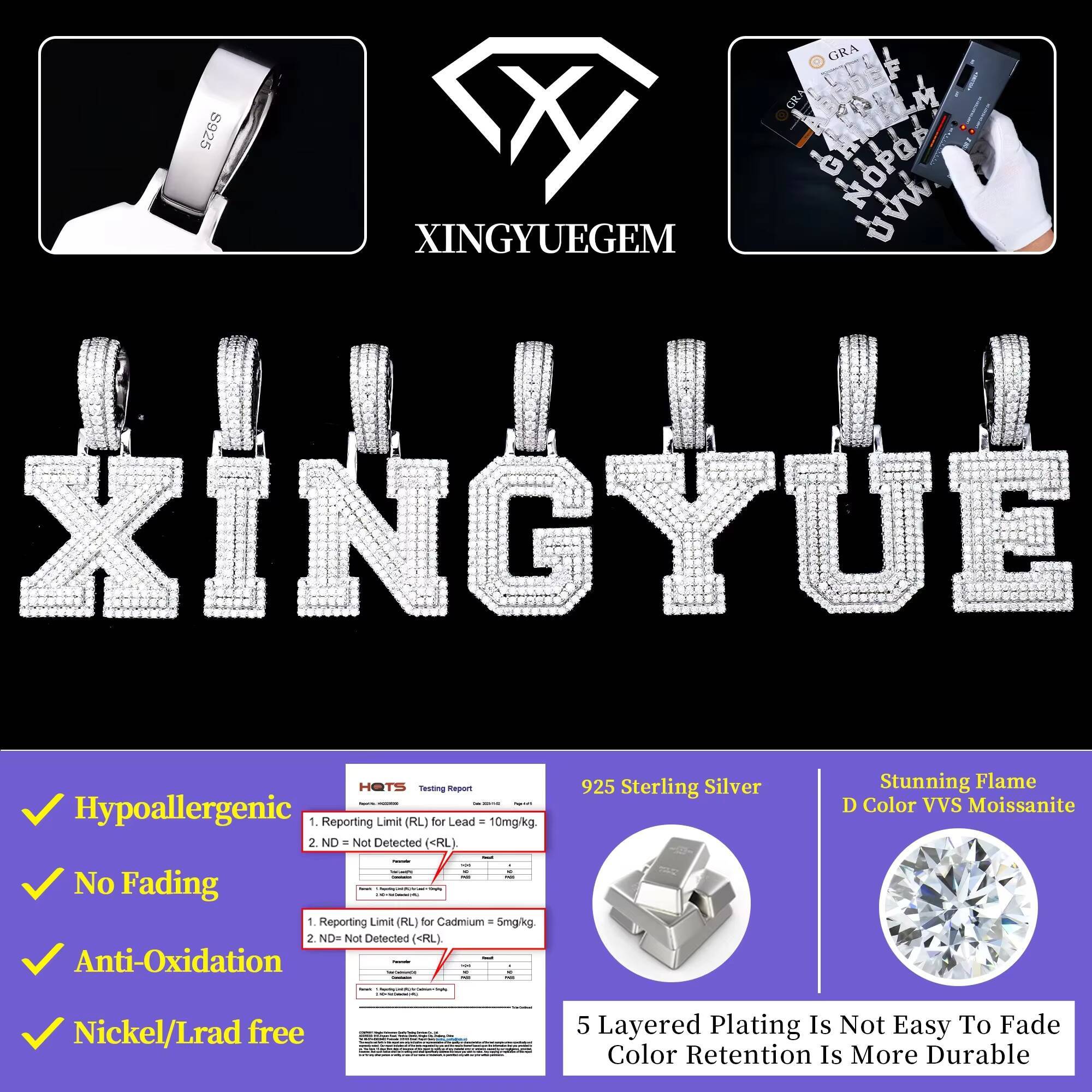 Custom Wholesale Hip Hop Fine Jewelry 925 Sterling Silver White Gold Plated GRA Certified Mossanite A-z Lead Letter Pendant Men