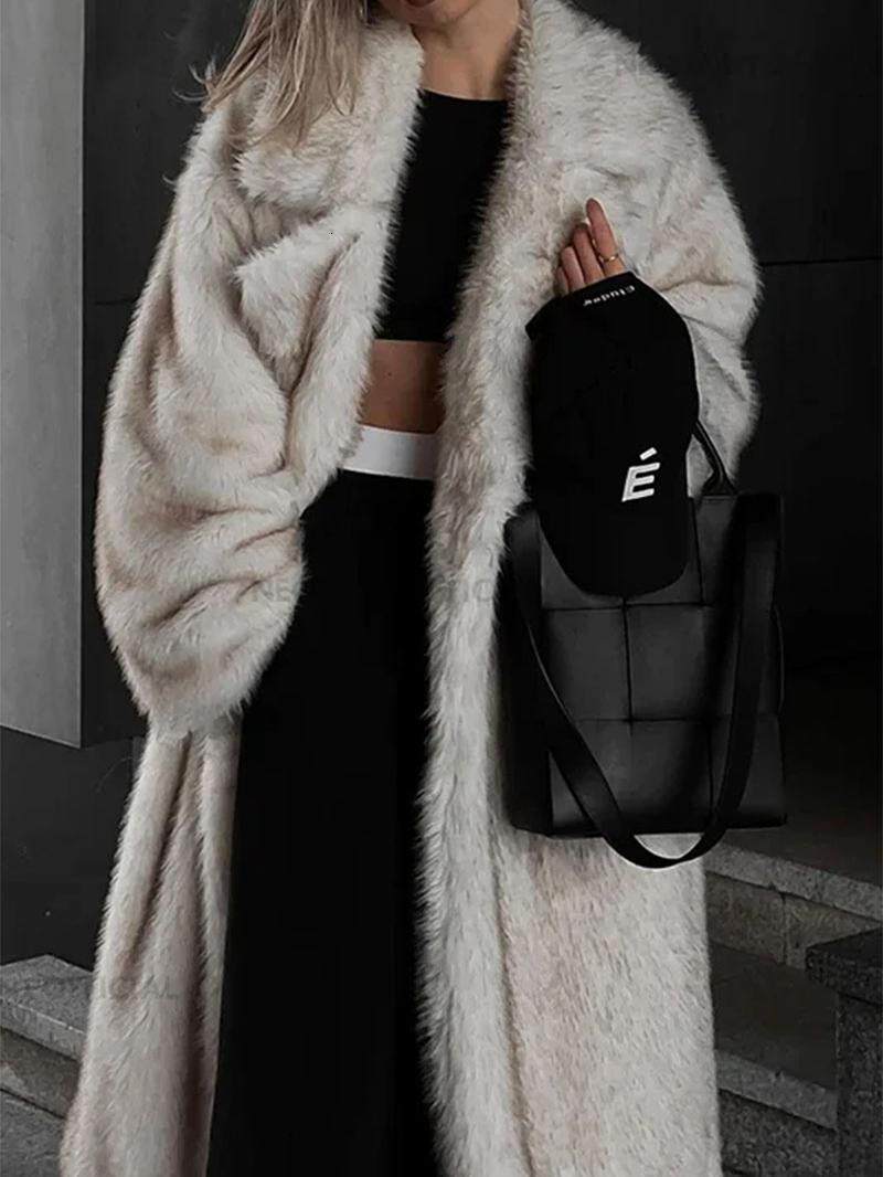 Faux Fur Coat Women 2025 Winter Warm Fluffy Jacket Long Sleeve High Street Chic Female Overcoat Fashion Gradient Outwear 250919