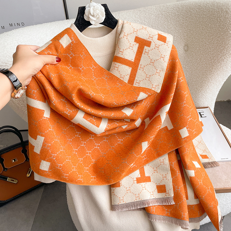 Designer Scarf - Women's High-end Letters Scarf - Luxurious Style Double-sided Thick Fleece-like Blanket Fashionable Multi-purpose Warmth Scarf