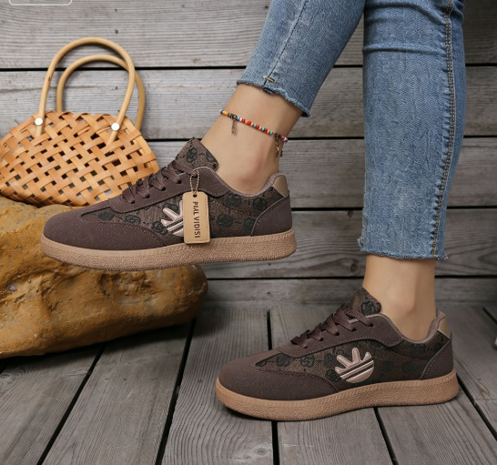 Vintage Monogram Jacquard Suede Skate Shoes, All-match Low Top Street Fashion Flats
