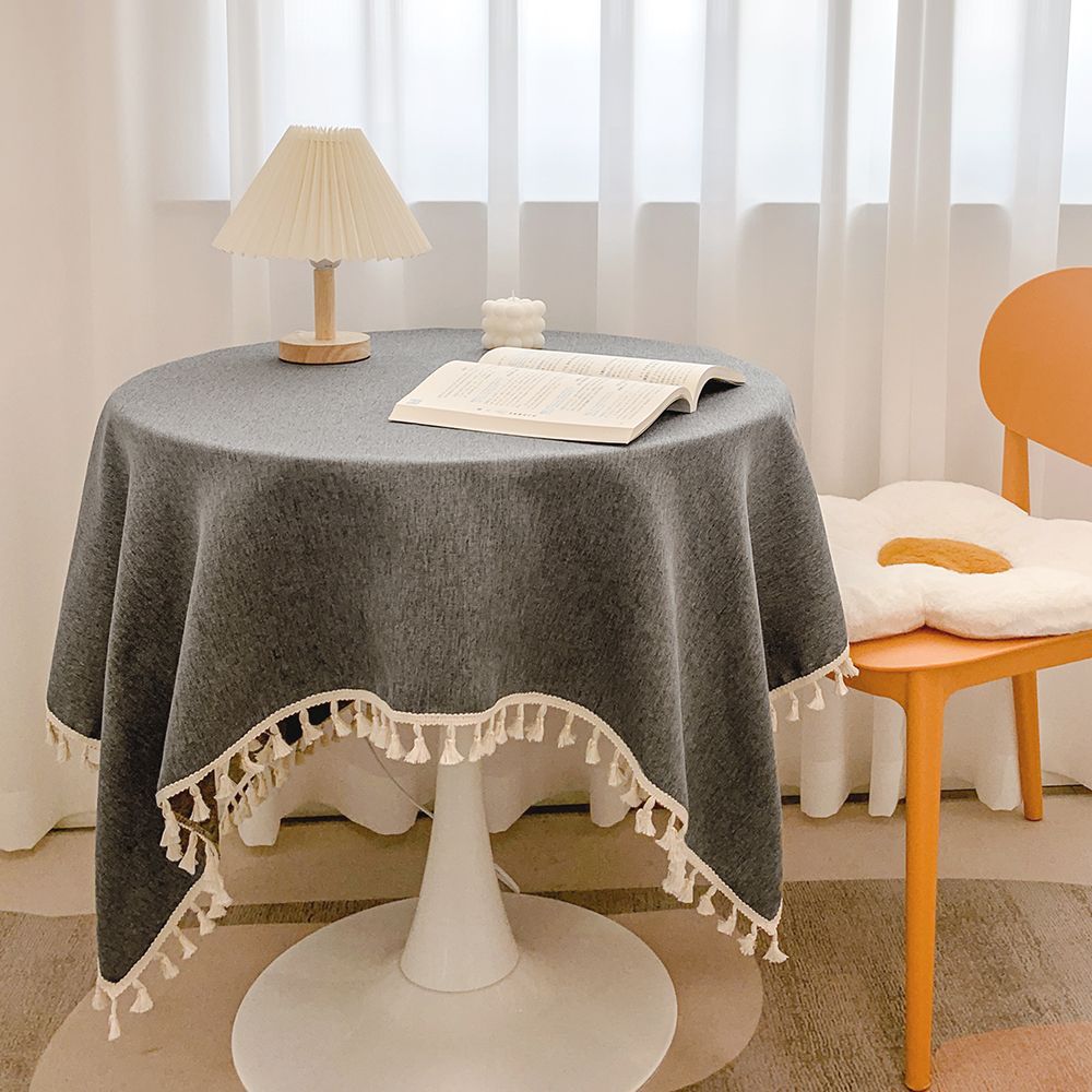 YL-38539 Tassel Cotton Linen Tablecloth, Fresh and Elegant Desk Decor, Suitable for Round Tables, Coffee Tables, and Dining Tables