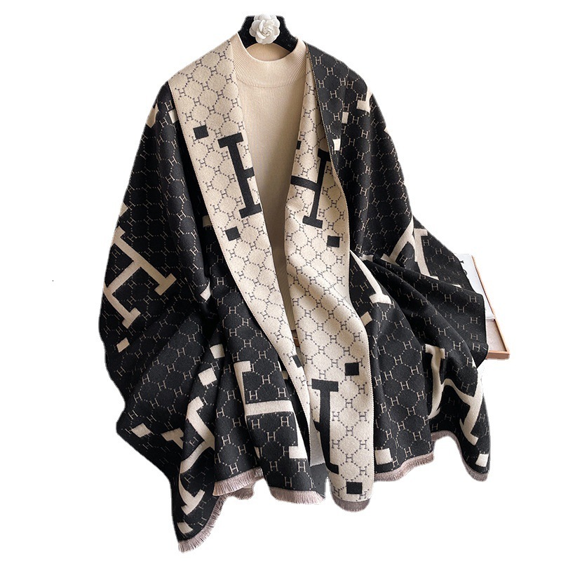 Designer Scarf - Women's High-end Letters Scarf - Luxurious Style Double-sided Thick Fleece-like Blanket Fashionable Multi-purpose Warmth Scarf