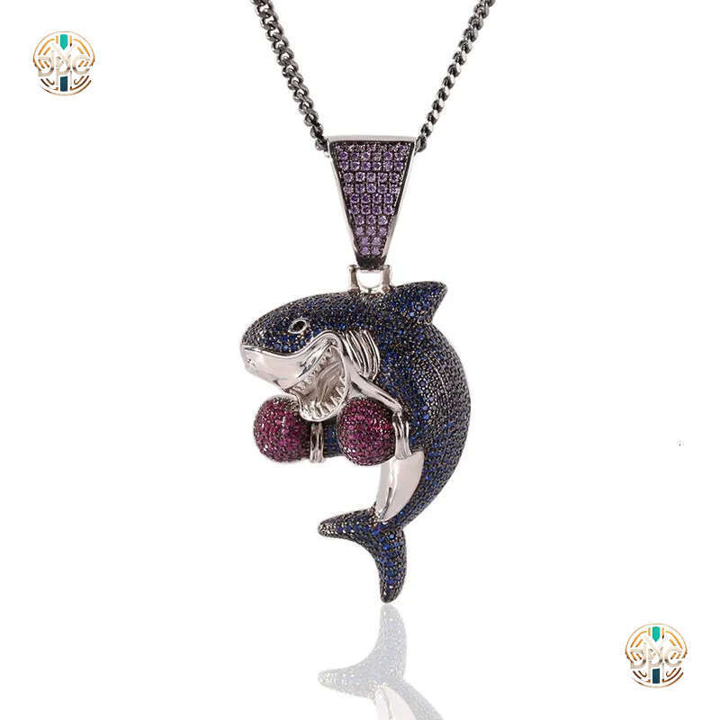 Iced Out Boxing Shark Pendant Necklace Fashion Mens Hip Hop Jewelry Gold Silver Cuban Chain Necklaces