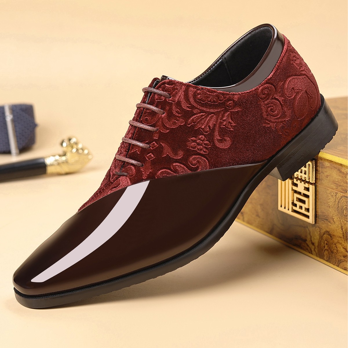 Men's formal dress tailcoat shoes, classic velvet lace up formal cardan Oxford shoes