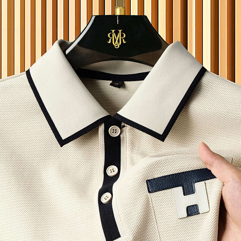 Color-Block Polo Shirt For Men, New Summer Fashion Trend, Versatile Turn-Down Collar Short-Sleeve Top