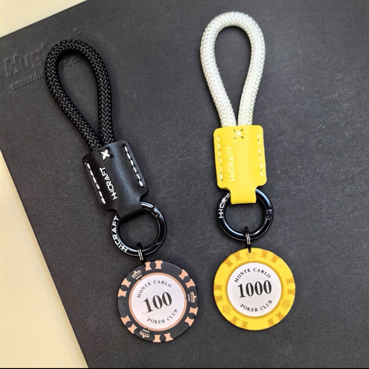 High-end Cowhide Car Keychain Good Luck Chips Get Rich Quickly Pendant Couple Personality Men and Women Bag Circle Prosperity