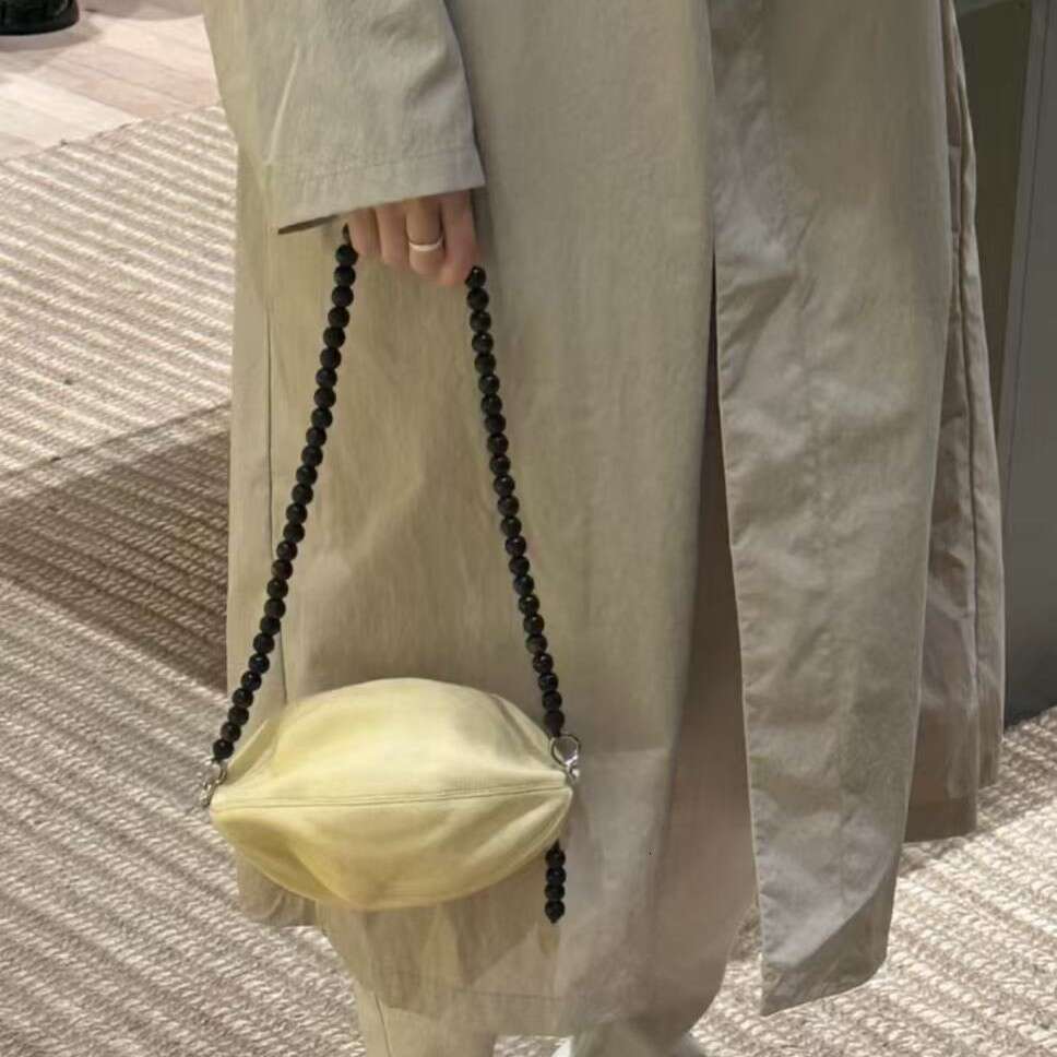 Women Niche Sheepskin Underarm Shoulder Bag, Luxury Beaded Chain Ball Design, Genuine Leather Football Shaped Handbag, Fashion Daily Streetwear Purse 