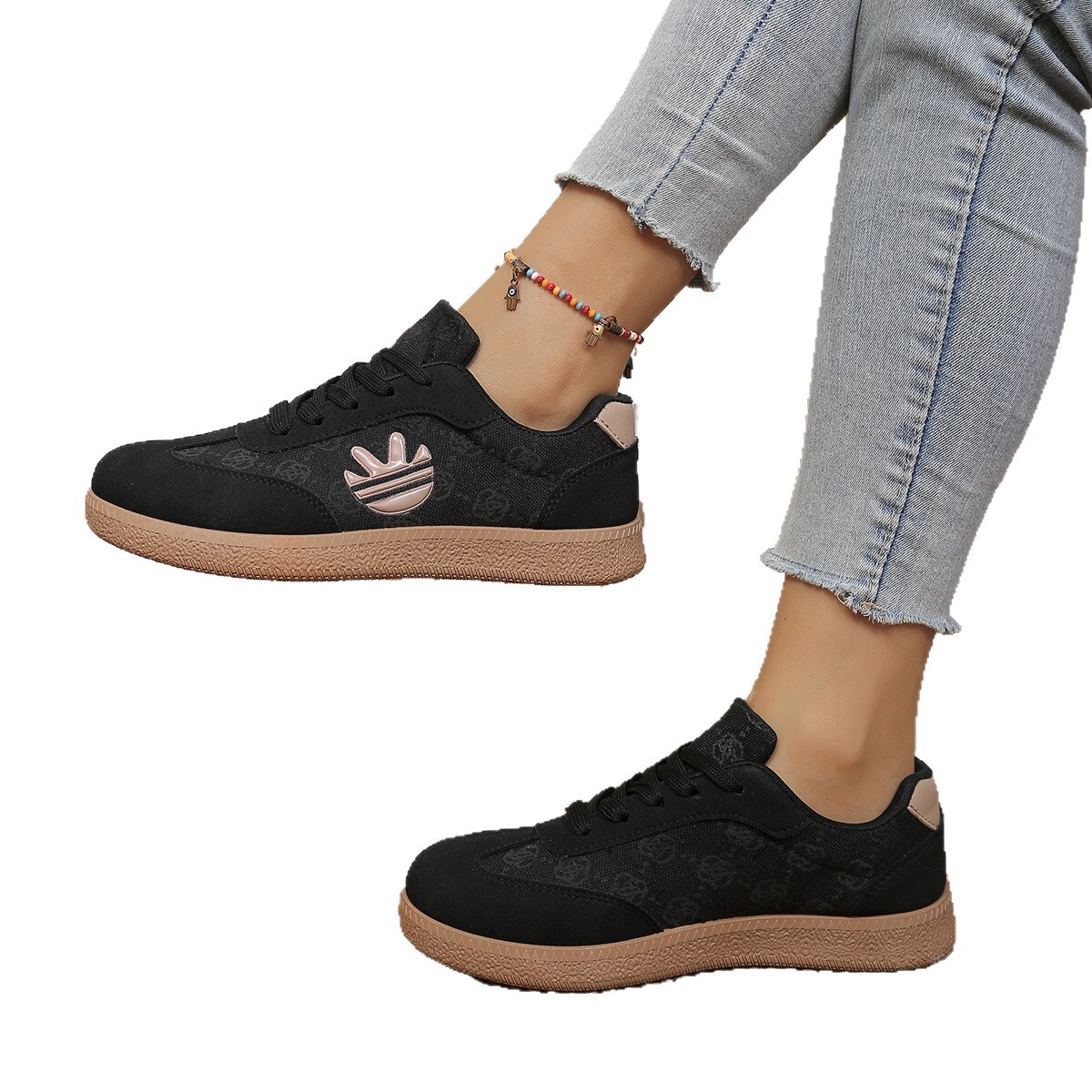 Vintage Monogram Jacquard Suede Skate Shoes, All-match Low Top Street Fashion Flats